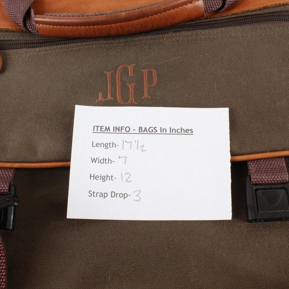 LL Bean Green Leather Brown Trim Embroidered "JGP" Messenger Bag Work - Picture 11 of 11